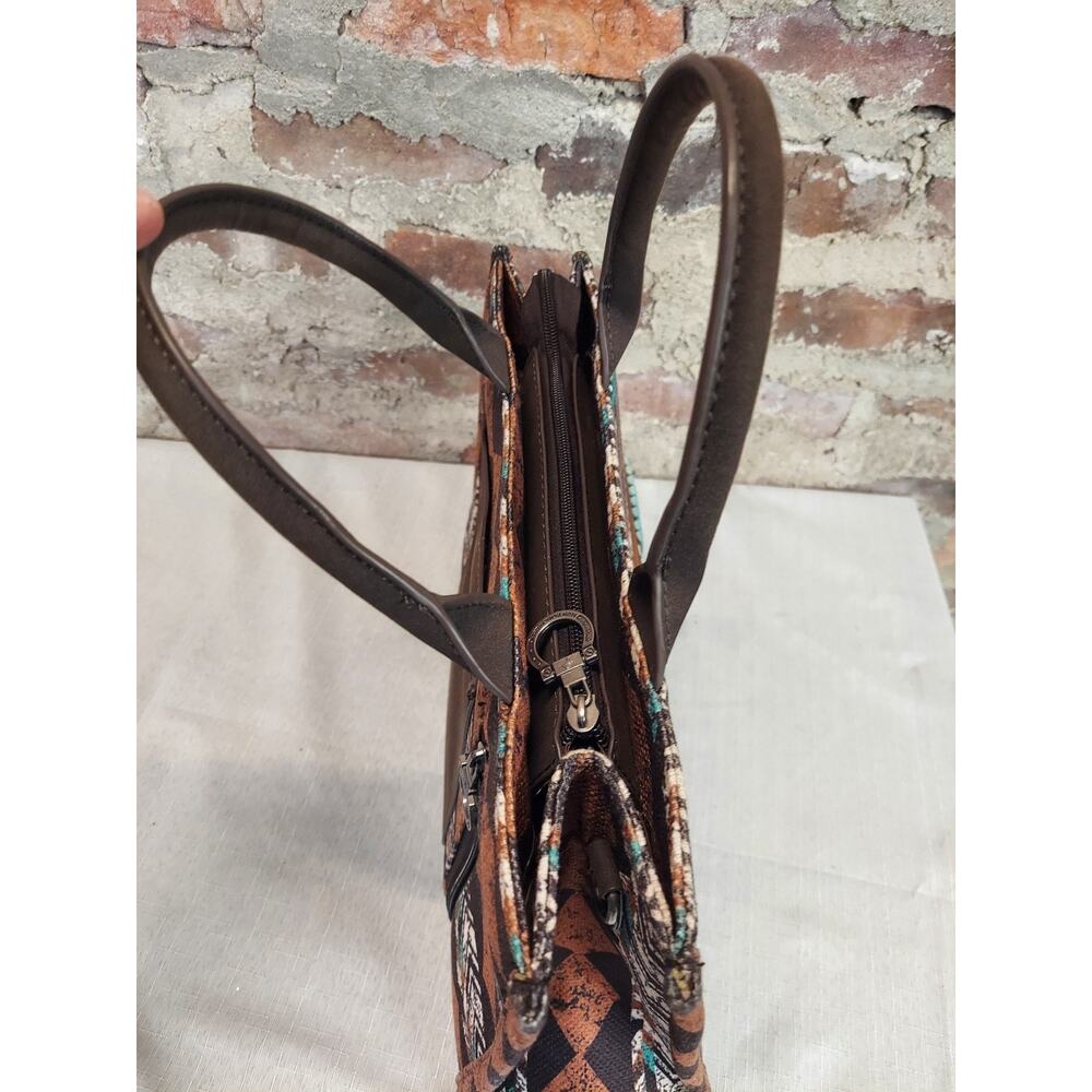 MontanaWest Womens Western Aztec Handbag Tote Shoulder Bag Brown Teal Zipper - Picture 4 of 5